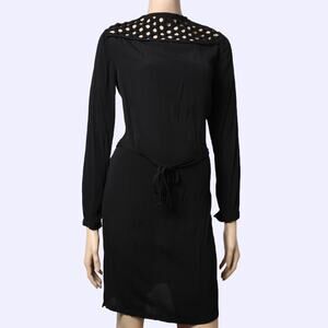 DIANE VON FURSTENBERG Black Woven Cutout Shoulder Shift Dress